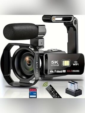 5K Ultra HD Black Video Camera with Handle, Microphone and WiFi